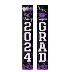2024 Graduation Decorations-Class of 2024 Congrats Grad Porch Purple Sign Banner - OLESA