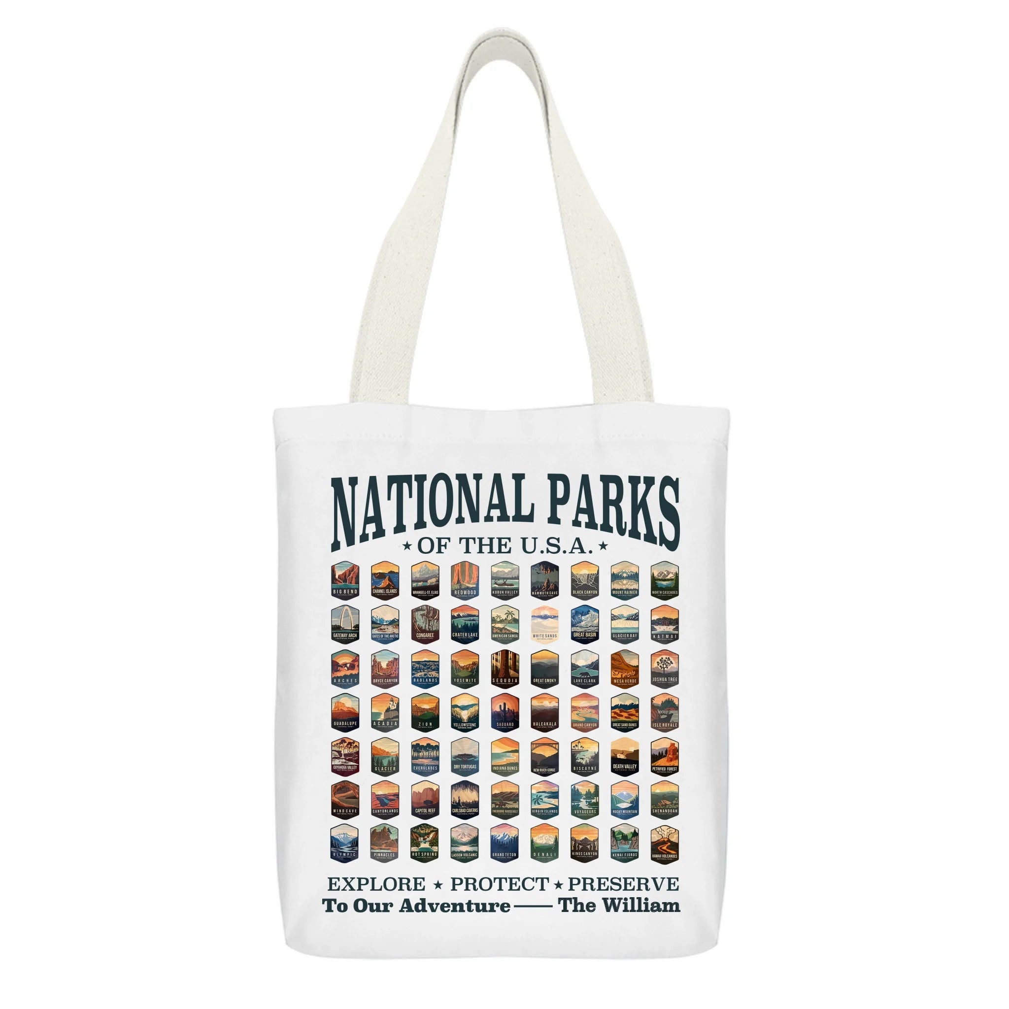 63 National Parks Customized Canvas Bag - Personalized Name And Title - Gift For Nature Lovers, Parks Lovers - OLESA