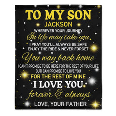 Custom to My Son Blanket from Mom or Dad, Personalized Name Gift Blanket for Boys