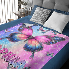 Cherished Butterfly Customized Blanket - Personalized Name - Gift For Girl