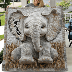 Adorable Elephant - Personalized Elephant Blanket - OLESA