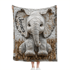 Adorable Elephant - Personalized Elephant Blanket - OLESA