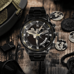 Adventurer’s Custom Name Watch: Fighter Jet & Compass Design - OLESA