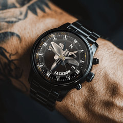 Adventurer’s Custom Name Watch: Fighter Jet & Compass Design - OLESA