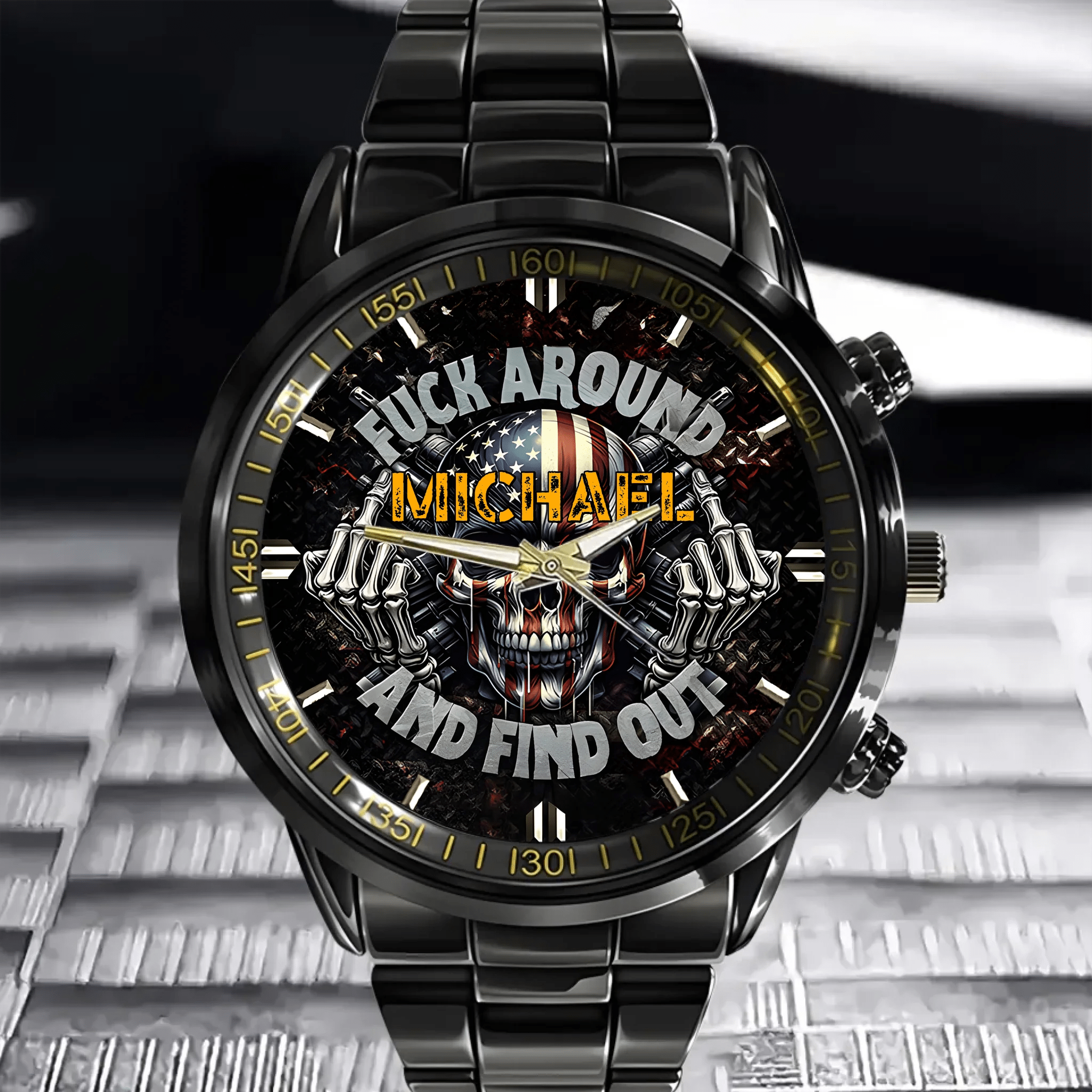 American Flag Skeleton Customized Watch - Personalized Name Skull Watch - OLESA