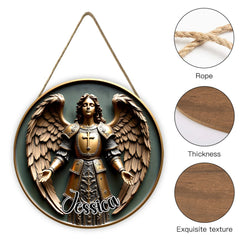 Angel Pattern Customized Door Plate - Personalized Name Wooden Sign - OLESA