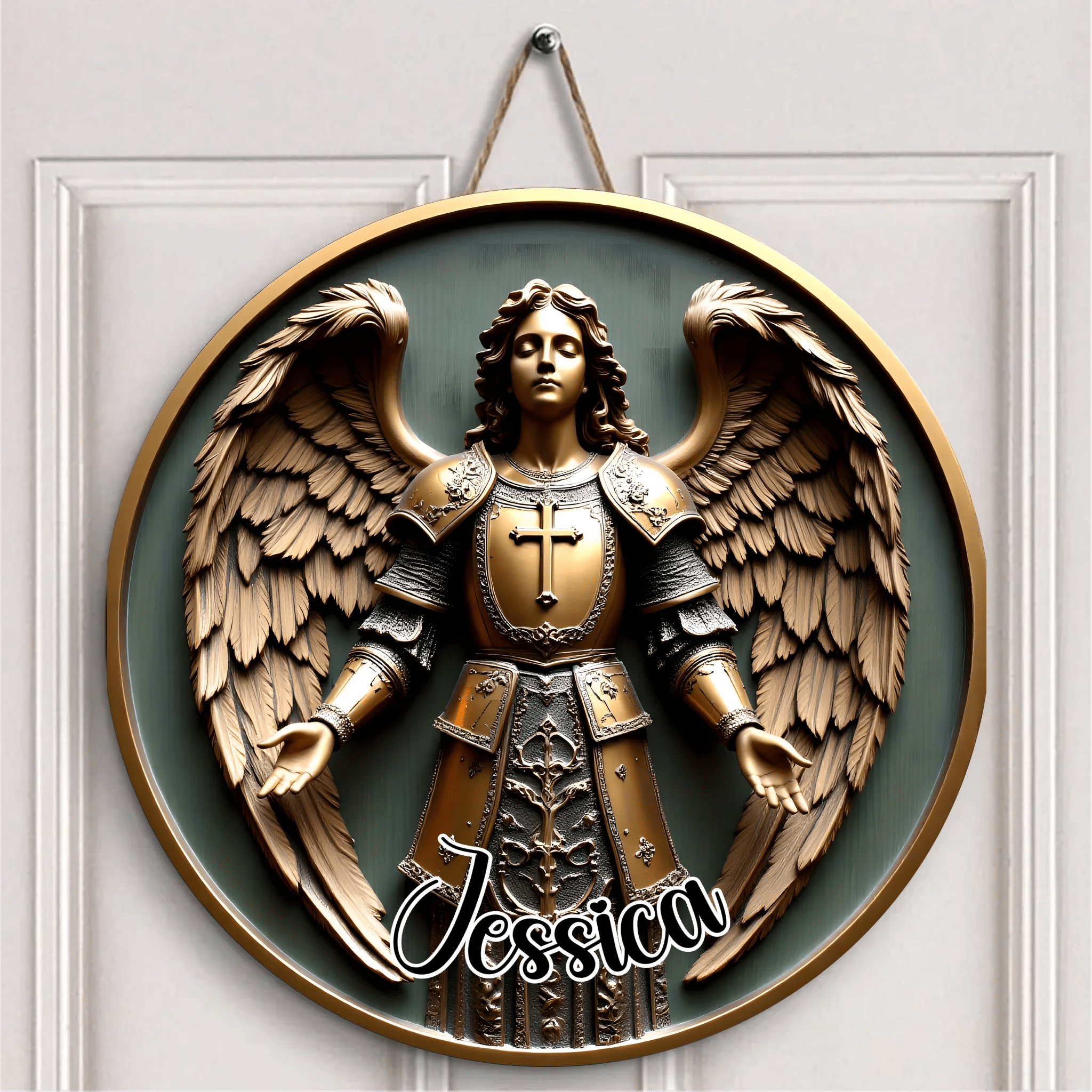 Angel Pattern Customized Door Plate - Personalized Name Wooden Sign - OLESA