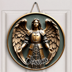 Angel Pattern Customized Door Plate - Personalized Name Wooden Sign - OLESA