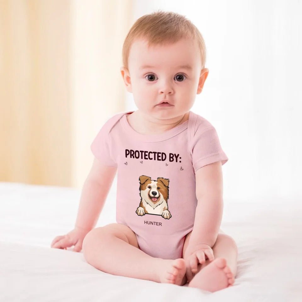 Baby Guarded by Pets Customized Clothing - Personalized Pet Breed Cartoon Patterns and Pet Names Baby Clothing - A Gift For Baby - OLESA