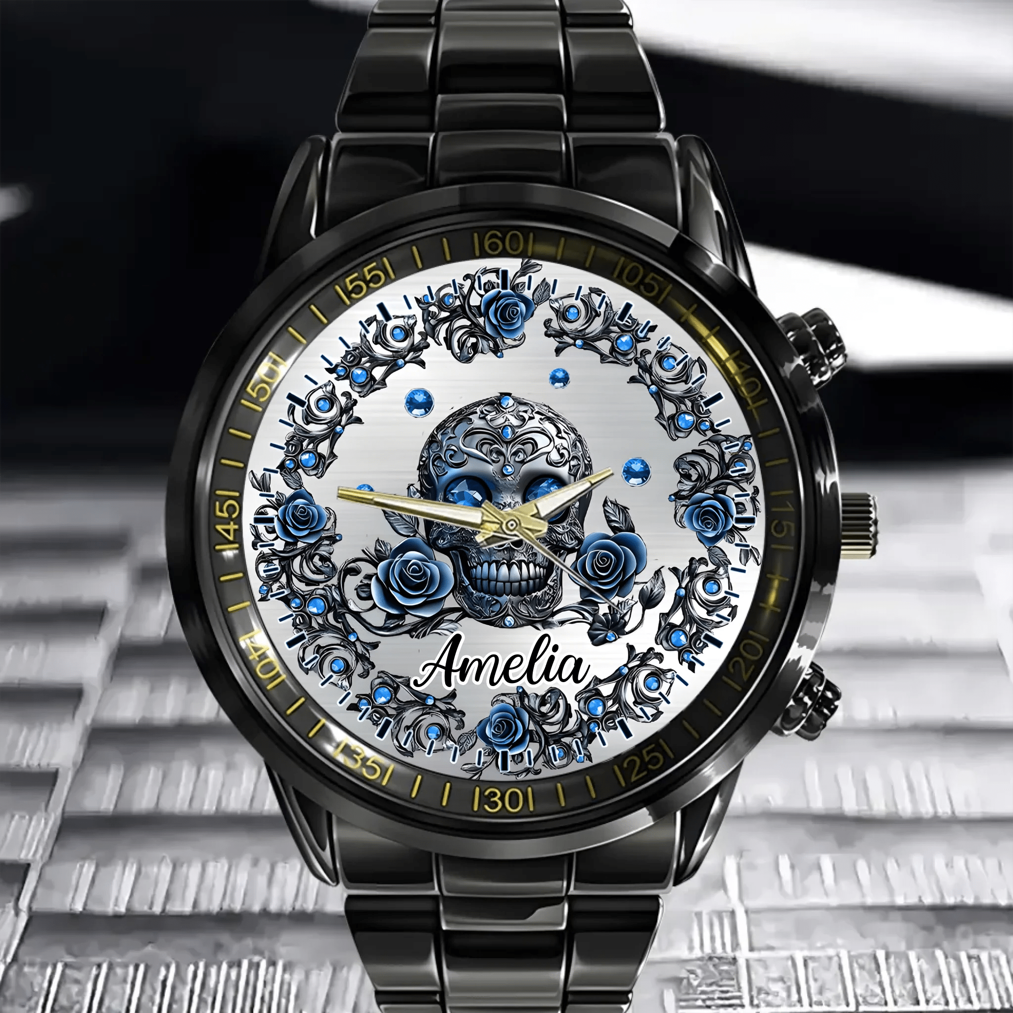 Beautiful Skull And Roses - Personalized Skull Women Watch - OLESA