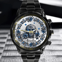 Beautiful Skull And Roses - Personalized Skull Women Watch - OLESA