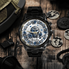 Beautiful Skull And Roses - Personalized Skull Women Watch - OLESA