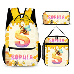 Bee Honey jar Custom Backpack - Personalized Name and Alphabet Letters - Back - to - school Gifts - OLESA