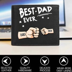 Best Dad Ever Fist Bump - Personalized Father Enamel Leather Wallet - OLESA