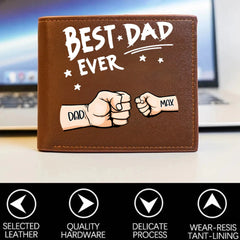 Best Dad Ever Fist Bump - Personalized Father Enamel Leather Wallet - OLESA