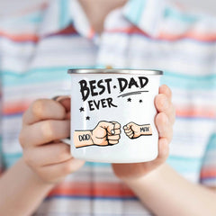 Best Dad Ever Fist Bump - Personalized Father Enamel Mug - OLESA