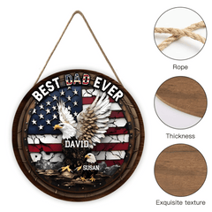 Best Grandpa Papa Dad Ever - Personalized Father Round Wood Sign - OLESA