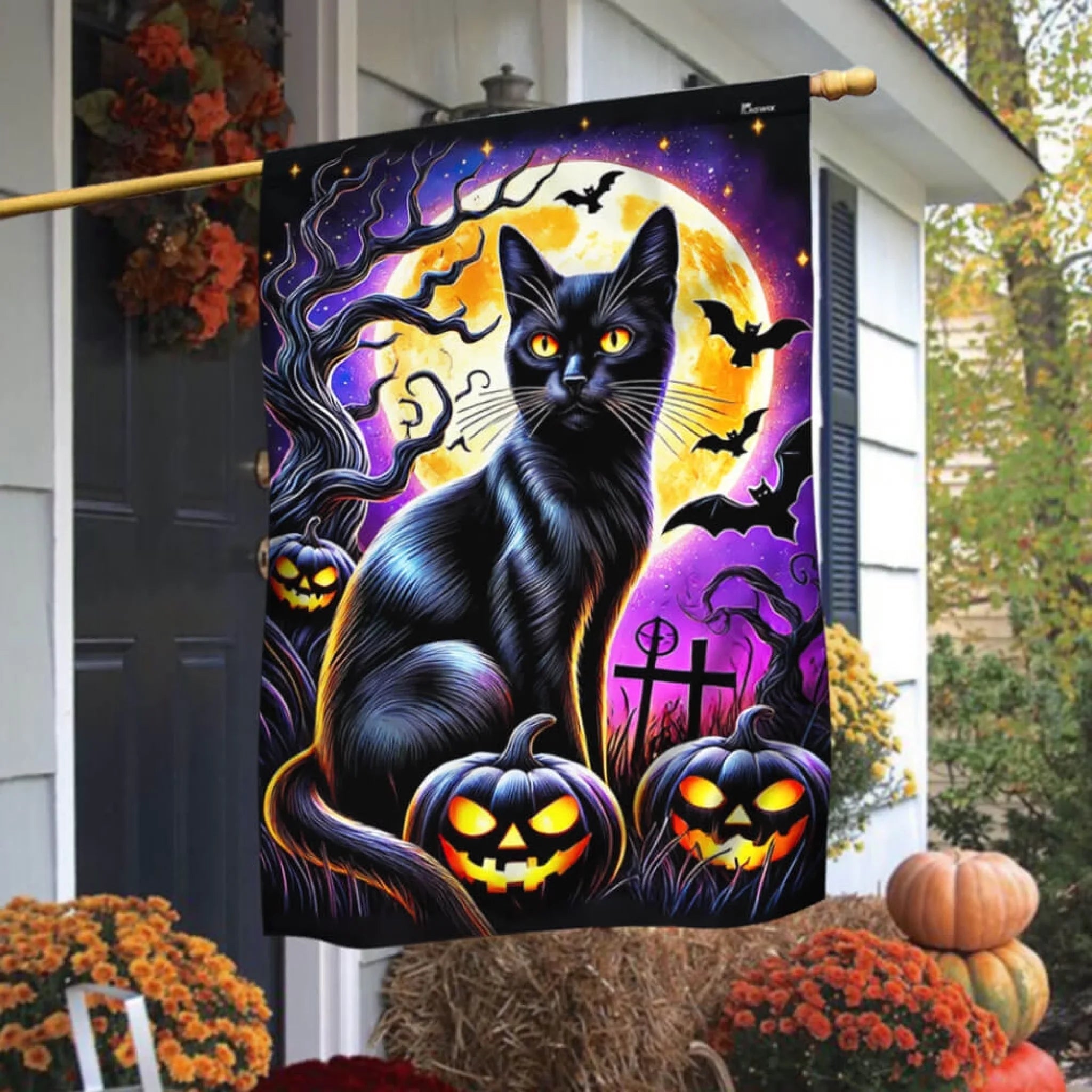 Black Cat Pumpkin Custom Garden Flag – Personalized Halloween Flag - Garden Decoration - OLESA