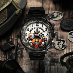 Black Cat Pumpkin Halloween Custom Watch - Personalized Name - Halloween Gifts - OLESA