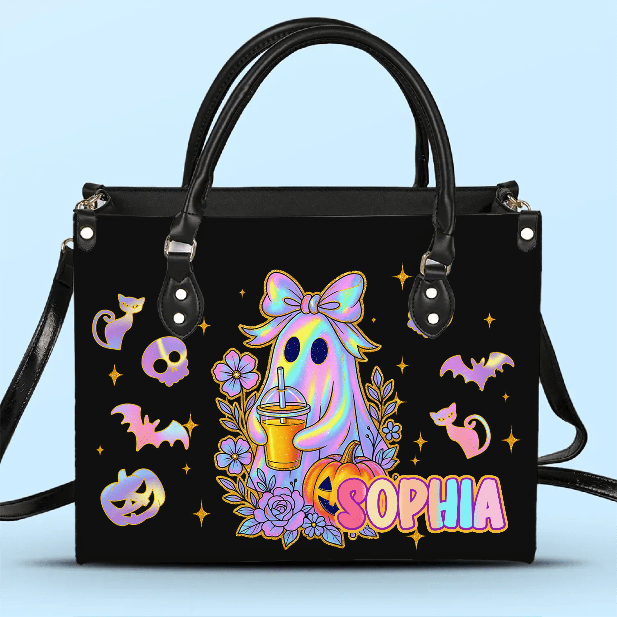 Bows Ghost Custom Halloween Tote Bag - Personalized Name Tote Bag - Halloween Celebration - OLESA
