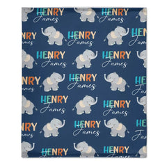 Boy Personalized Elephant Baby Blanket, Custom Name Gift for Kids - OLESA