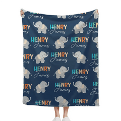 Boy Personalized Elephant Baby Blanket, Custom Name Gift for Kids - OLESA