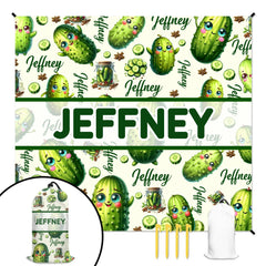 Cartoon Cucumber Pattern Beach Mat - Personalized Name Green and Fresh Style Beach Mat - Beach Fashion Item - OLESA