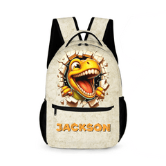 Cartoon Dinosaur Bursts Through Hole Custom Backpack - Personalized Name - OLESA