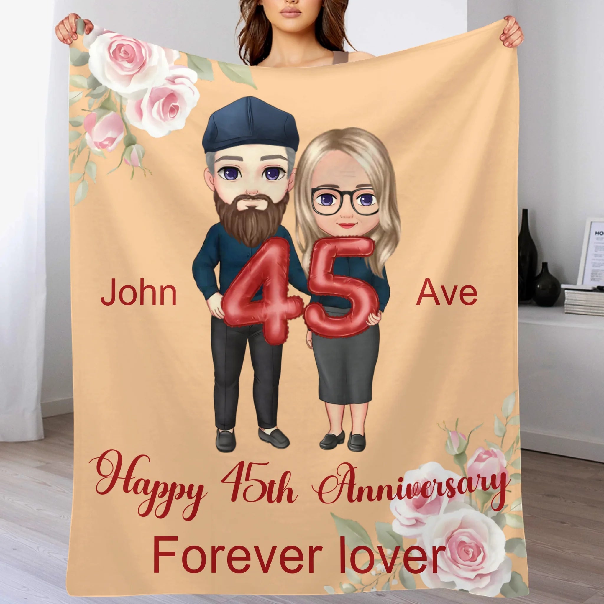 💕Cartoon Elder Couple Customized Blanket - Personalized Cartoon,Names and Texts - Valentine's Day, Wedding Anniversary Gift For Old Couple - OLESA