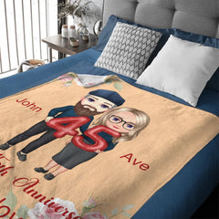 💕Cartoon Elder Couple Customized Blanket - Personalized Cartoon,Names and Texts - Valentine's Day, Wedding Anniversary Gift For Old Couple - OLESA