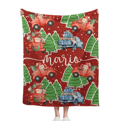 Cartoon Santa Claus Customized Christmas Blanket - Christmas Classic Red and Green Personalized Name Soft Flannel Blanket - Christmas Gift For Child - OLESA