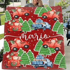 Cartoon Santa Claus Customized Christmas Blanket - Christmas Classic Red and Green Personalized Name Soft Flannel Blanket - Christmas Gift For Child - OLESA