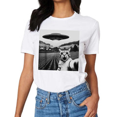 Cat and UFO Funny Selfie Pattern Clothes - A Gift For Friend,Family,Colleagues,Fellow Student,Roommates - OLESA