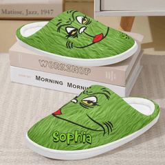 Cat Face Emoji Cotton Slippers - Personalized Name Customized Cotton Slippers - Gifts for the Family - OLESA