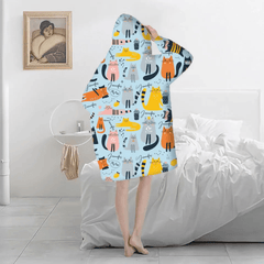 Cat Pattern Customized Blanket Hoodie - Personalized Name Cartoon Comfort Pajamas - A Gift For Yourself,Friend,Family,Cat Lovers - OLESA