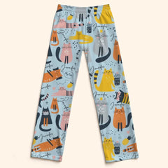 Cat Pattern Customized Pajama Set - Personalized Name Cartoon Comfort Pajamas - A Gift For Yourself,Friend,Family,Cat Lovers - OLESA