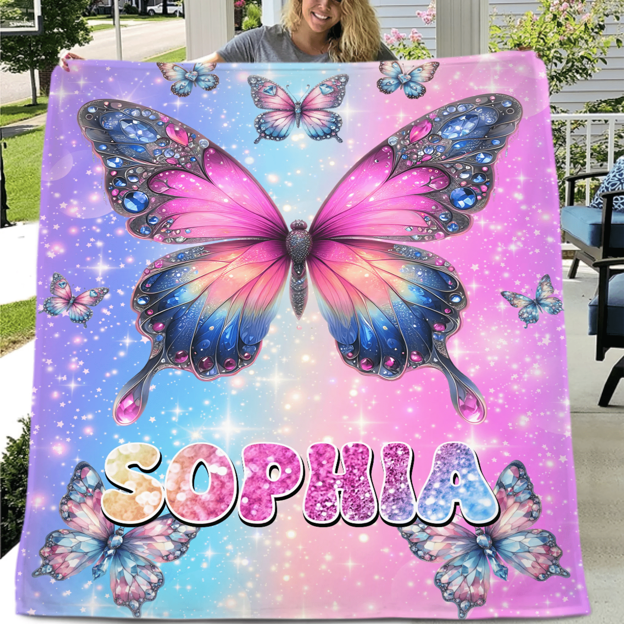 Cherished Butterfly Customized Blanket - Personalized Name - Gift For Girl - OLESA