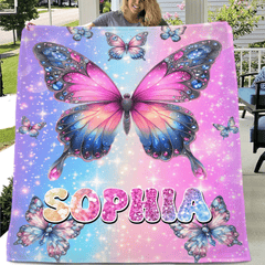 Cherished Butterfly Customized Blanket - Personalized Name - Gift For Girl - OLESA