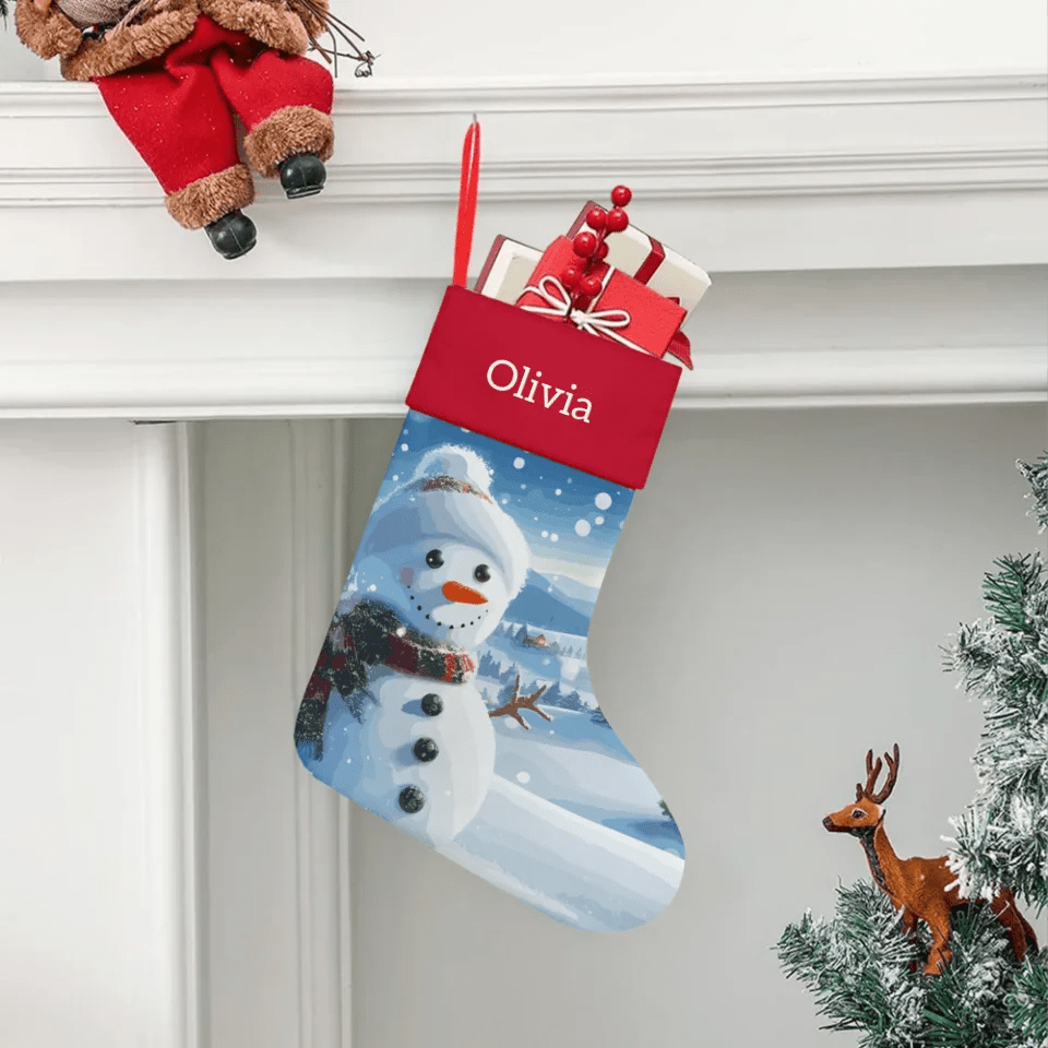 Christmas Classic Cartoon Picture Customized Stockings - Personalized Name Christmas Gift Linen Socks - Christmas Gift For Family,Child,Party - OLESA