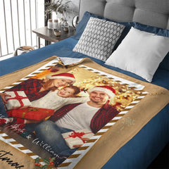 Christmas Cozy Family Photo Custom Blanket - Personalized Photo and Name Merry Christmas Themed Soft Flannel Blanket - Christmas Gift For Family - OLESA