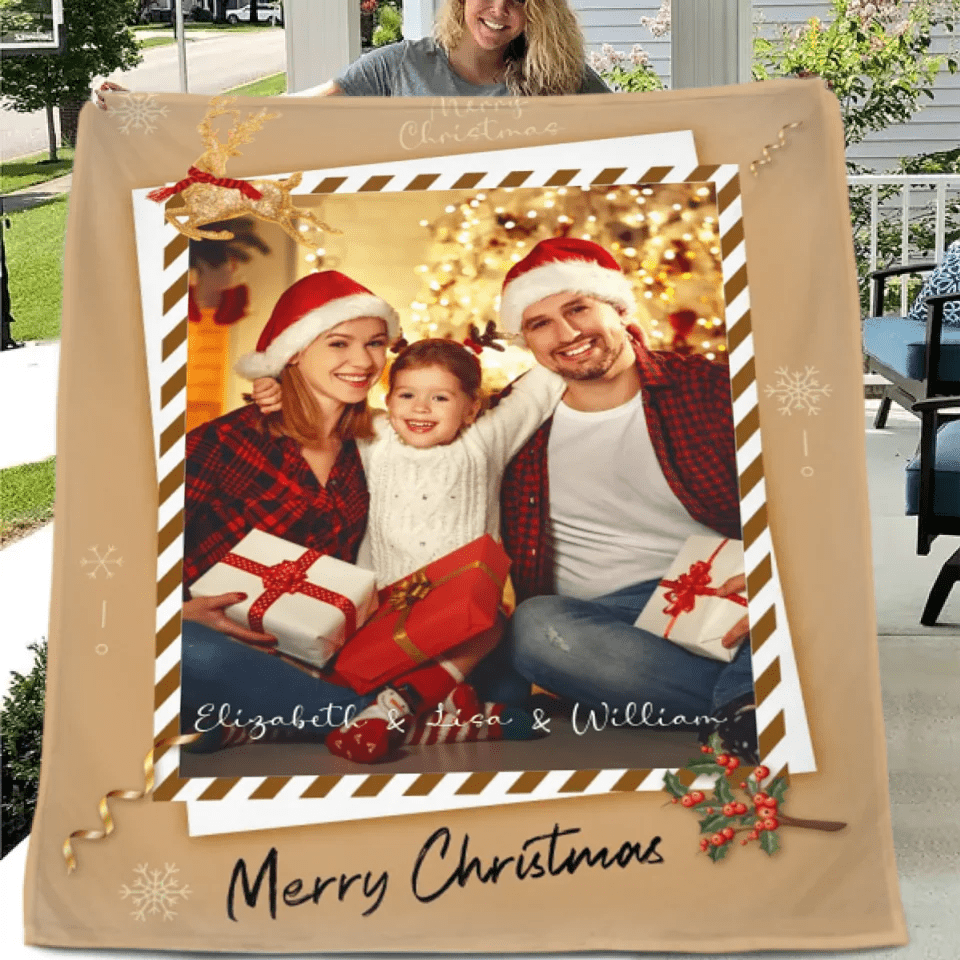 Christmas Cozy Family Photo Custom Blanket - Personalized Photo and Name Merry Christmas Themed Soft Flannel Blanket - Christmas Gift For Family - OLESA