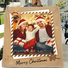 Christmas Cozy Family Photo Custom Blanket - Personalized Photo and Name Merry Christmas Themed Soft Flannel Blanket - Christmas Gift For Family - OLESA