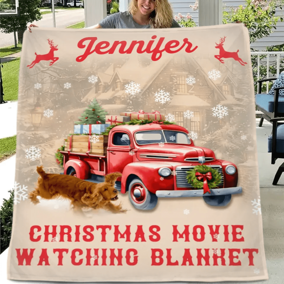 Christmas Customized Movie Watching Blanket - Christmas Vibes Red Moose,Truck and Snowflake Personalized Name Blanket - Christmas Gift For Family,Friend - OLESA