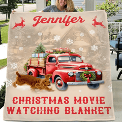 Christmas Customized Movie Watching Blanket - Christmas Vibes Red Moose,Truck and Snowflake Personalized Name Blanket - Christmas Gift For Family,Friend - OLESA