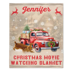 Christmas Customized Movie Watching Blanket - Christmas Vibes Red Moose,Truck and Snowflake Personalized Name Blanket - Christmas Gift For Family,Friend - OLESA