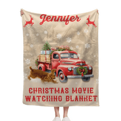 Christmas Customized Movie Watching Blanket - Christmas Vibes Red Moose,Truck and Snowflake Personalized Name Blanket - Christmas Gift For Family,Friend - OLESA