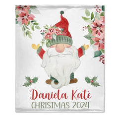 Christmas Gnomes and Flowers Custom Blanket - Merry Christmas Personalized Name Warm Blanket - Christmas Gift For Child,Friend - OLESA