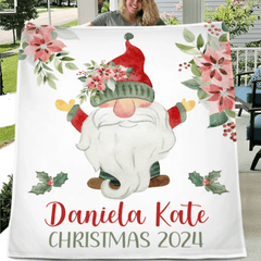Christmas Gnomes and Flowers Custom Blanket - Merry Christmas Personalized Name Warm Blanket - Christmas Gift For Child,Friend - OLESA