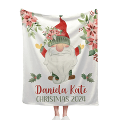 Christmas Gnomes and Flowers Custom Blanket - Merry Christmas Personalized Name Warm Blanket - Christmas Gift For Child,Friend - OLESA