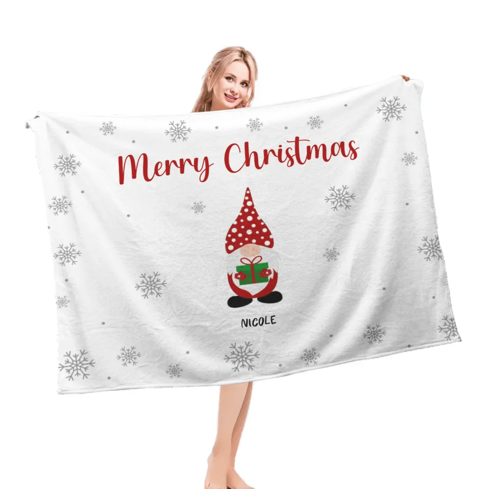 Christmas Gnomes Customizable Multiplayer Blanket - Personalized Gnome and Name Snowflake Pattern Winter Christmas Warmth Blanket - Christmas Gift For Family,Friend - OLESA